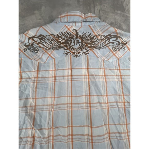 Aeropostale Western Mens Size 2XL Blue Orange Plaid Pearl Snap Vintage Y2K - Picture 7 of 7